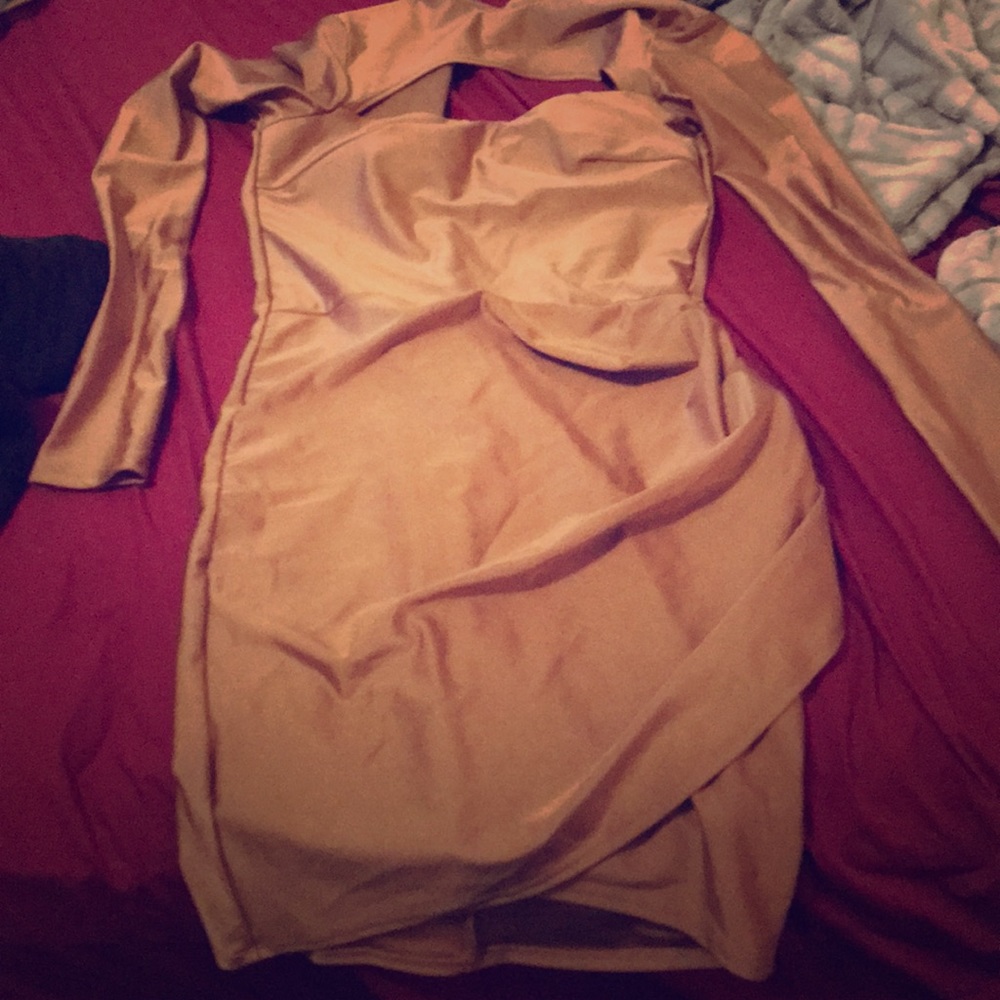 Slim fit long sleeve small dress in gold